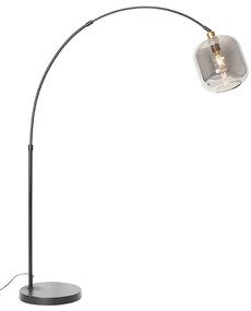 Lampă cu arc neagră cu aur și sticlă fumurie - Zuzanna