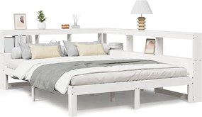 vidaXL Pat cu bibliotecă fără saltea, alb, 160x200 cm, lemn masiv pin