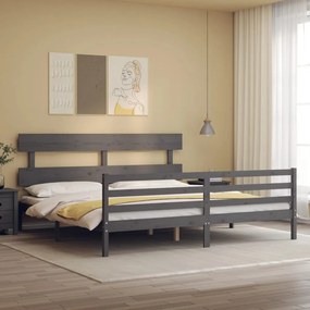 3195113 vidaXL Cadru pat cu tăblie 200x200 cm, gri, lemn masiv