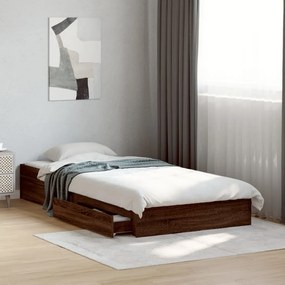 vidaXL Cadru de pat cu sertare, stejar maro, 90x200 cm lemn prelucrat