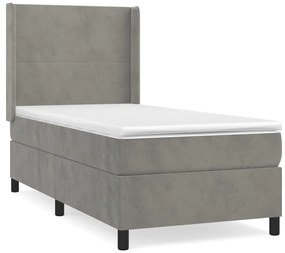 3132537 vidaXL Pat box spring cu saltea, gri deschis, 90x200 cm, catifea