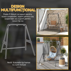 Outsunny Suport pentru Scaun Suspendat, Cadru Metalic Rezistent pentru Hamace, Balansoare Suspendate Tip Ou, Negru | Aosom Romania