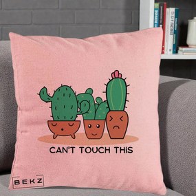 Perna Decorativa Cactus Funny Can't Touch This, 40x40 cm, Roz, Husa Detasabila, Perna Inclusa, BEKZ®