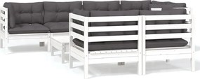 vidaXL Set mobilier de grădină cu perne, 8 piese, alb, lemn masiv pin