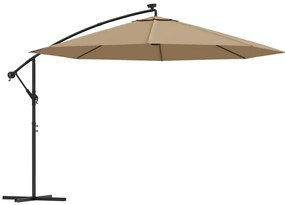Umbrela de consola cu LED si stalp de metal, gri taupe, 350 cm Gri taupe, 350 cm