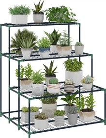 Outsunny Suport de plante cu 4 niveluri, înălțime 110 cm, suport de flori cu 24 de clipsuri, raft pentru plante din oțel Verde închis | Aosom Romania