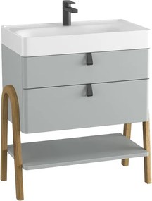 Set dulap pe pardoseala gri deschis Krofam Moss 70 cm, lavoar incastrat Krofam Moss 70 cm cu orificiu baterie