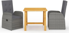 vidaXL Set de masă pentru grădină, 3 piese, gri