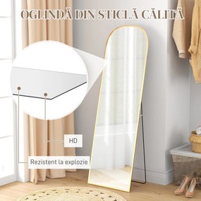 HOMCOM Oglindă de Podea și Perete cu Suport Pliabil, 50x161.5cm, Auriu | Aosom Romania