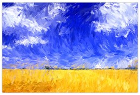 Tablou - Pictură în ulei, câmp auriu (90x60 cm)