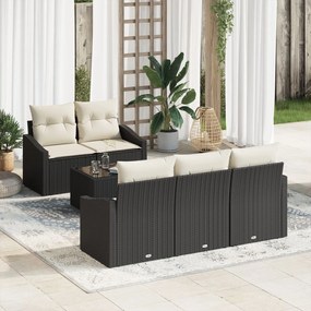 vidaXL Set de canapea de grădină 6 piese cu perne Negru Ratan Poliester