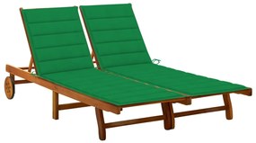 Sezlong de gradina cu perne, 2 persoane, lemn masiv acacia 1, Verde, 200 x 123 x 85 cm