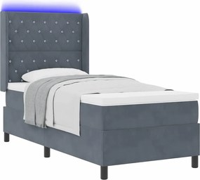 vidaXL Pat cu arcuri cu saltea cu led Gri închis 90 x 190 cm Catifea