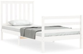 3194212 vidaXL Cadru de pat cu tăblie single, alb, lemn masiv