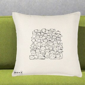 Perna Personalizata Many Cats Pattern Alb-Negru, 40x40 cm, Crem Reliefat, Husa Detasabila, Perna Inclusa, BEKZ®