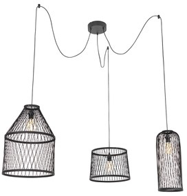 Lampă suspendată inteligentă pentru exterior din ratan negru cu 3 lumini, inclusiv LED - Calamus