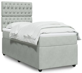 vidaXL Pat box spring cu saltea, gri deschis, 100x200 cm, catifea