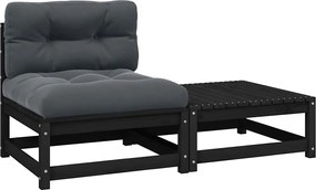 vidaXL Set mobilier grădină cu perne, 2 piese, negru, lemn masiv pin