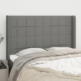 vidaXL Tăblie de pat cu aripioare gri închis 147x16x118/128 cm textil