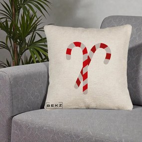 Perna Decorativa Candy Cane de Craciun, 40x40 cm, Bej Canapea, Husa Detasabila, Perna Inclusa, BEKZ®