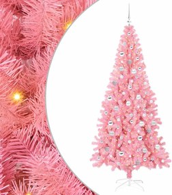 vidaXL Brad de Crăciun cu 300 LED cu suport Roz 210 cm PVC
