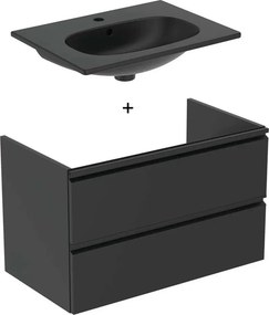 Set dulap suspendat si lavoar Ideal Standard Tesi negru mat 80 cm