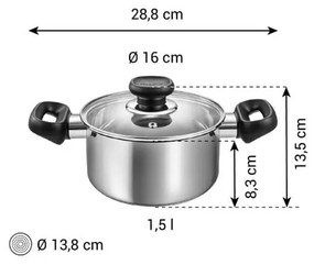 Oală cu capac din oțel inoxidabil 1,5 l adecvată pentru plita cu inducție Brava – Tescoma