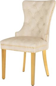 Set 2 scaune Stil Baroc, Catifea, Bej, Metal, Auriu, Castle