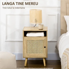HOMCOM Set 2 Noptiere Moderne cu Dulap și Raft Deschis PAL Ratan MDF pentru Dormitor și Living 39x35x60 cm | Aosom Romania