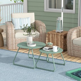Outsunny Set de 2 mese de cafea rotunde încorporabile pentru grădină din metal epoxid, Masă de Cafea Stabilă pentru exterior, verde | Aosom Romania