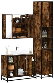 vidaXL Set mobilier de baie, 3 piese, stejar fumuriu, lemn prelucrat