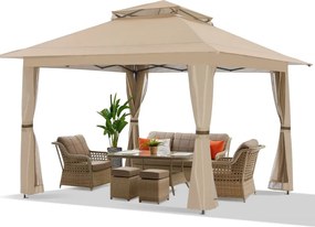 ABCCANOPY Foișor de gradina 3.96x3.96 m - Foișor exterior cu cadru din oțel și plasă de țânțari, înălțime reglabilă 3 trepte, pentru gazon, curte, grădină, terasă, Bej