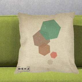 Perna Decorativa Geometric Hexagoane Pastel, 40x40 cm, Crem, Husa Detasabila, Perna Inclusa, BEKZ®