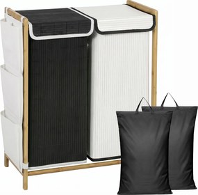 HOMCOM Coș de Rufe 2 Compartimente 120L cu Capace, Buzunare Laterale, Saci Detașabili pentru Dormitor | Aosom Romania