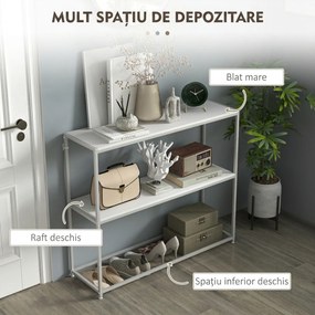 HOMCOM Masă Consolă de Intrare Subțire cu Partea Superioară Deschisă, Dulap Consolă din Oțel și PAL, 100x30x87 cm, Alb | Aosom Romania