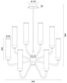 Candelabru 8 brate, otel nickel, sticla alb mat PRESTON 5083