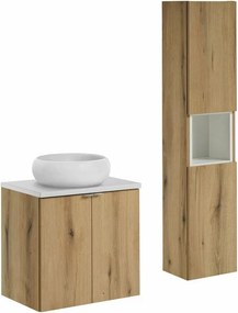 Set mobilier baie 60 cm 5 piese Comad Nova alb mat si stejar Coast Evoke