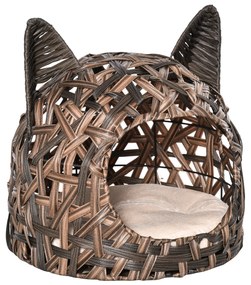 Casuta pentru pisici cu Cadru de sarma, captusit cu plus, pentru pisici de interior de max. 4,5kg, Φ46x40cm, maro PawHut | Aosom RO
