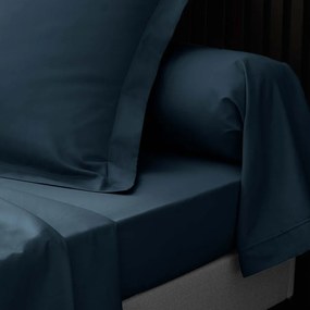 Cearceaf albastru închis din bumbac percal cu elastic 180x200 cm Percaline – douceur d'intérieur