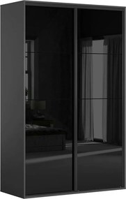 Dulap FLEX, gri grafit/negru lucios, PAL, cu 2 usi, 150x66x240 cm