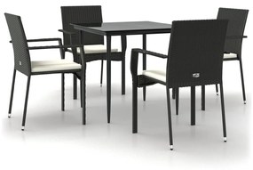3185120 vidaXL Set mobilier de grădină cu perne, 5 piese, negru, poliratan