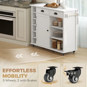 HOMCOM Insulă de Bucătărie cu Roți Blat Rabatabil Suport Condimente Suport Prosoape Dulap 2 Sertare 117,5x70x91 cm Alb | Aosom Romania