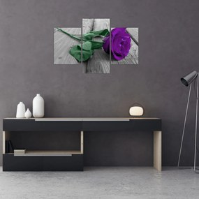 Tablou - Trandafir violet cu tulpina verde (90x60 cm)