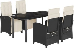 vidaXL Set mobilier de grădină cu perne, 5 piese, negru, poliratan