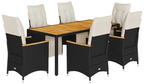 3276963 vidaXL Set bistro de grădină, 7 piese, cu perne, negru, poliratan