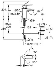 Baterie lavoar Grohe Eurostyle Cosmopolitan, marimea S, ventil inclus, crom lucios