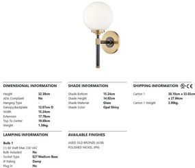 Aplica de perete design clasic BOWERY bronz antichizat cu abajur din sticla