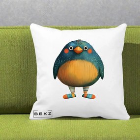 Perna Decorativa Pasare Teal cu Sosete Dunghi, 40x40 cm, Alba Mata, Husa Detasabila, Perna Inclusa, BEKZ®