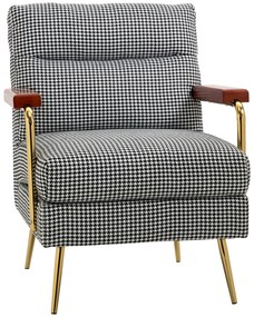 HOMCOM Fotoliu în stil retro, fotoliu de accent, model de pauni, elemente de lemn, miez de arcuri, Negru + Alb | Aosom Romania