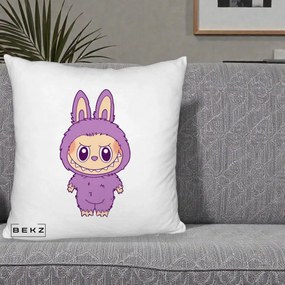 Perna Personalizata Labubu Violet Solo, 40x40 cm, Alb Pufos, Husa Detasabila, Perna Inclusa, BEKZ®